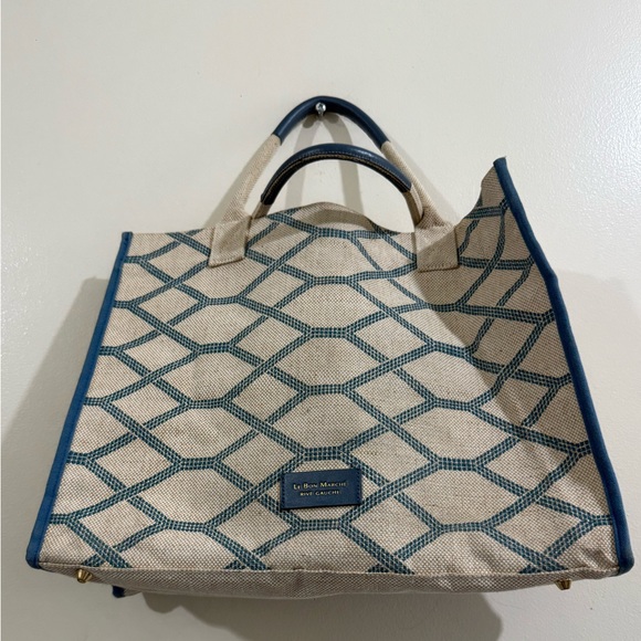 LE BON MARCHE Handbags - LE BON MARCHE Blue Geometric Canvas Tote